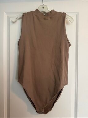 Primark Ribbed Mock Neck Bodysuit in Taupe